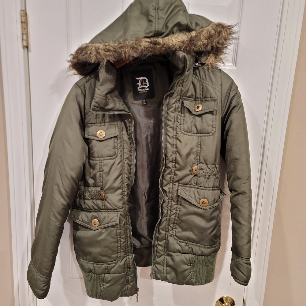 Dollhouse Outwear Hooded Bomber Green Puffer Jacket Size Medium Rn 98790